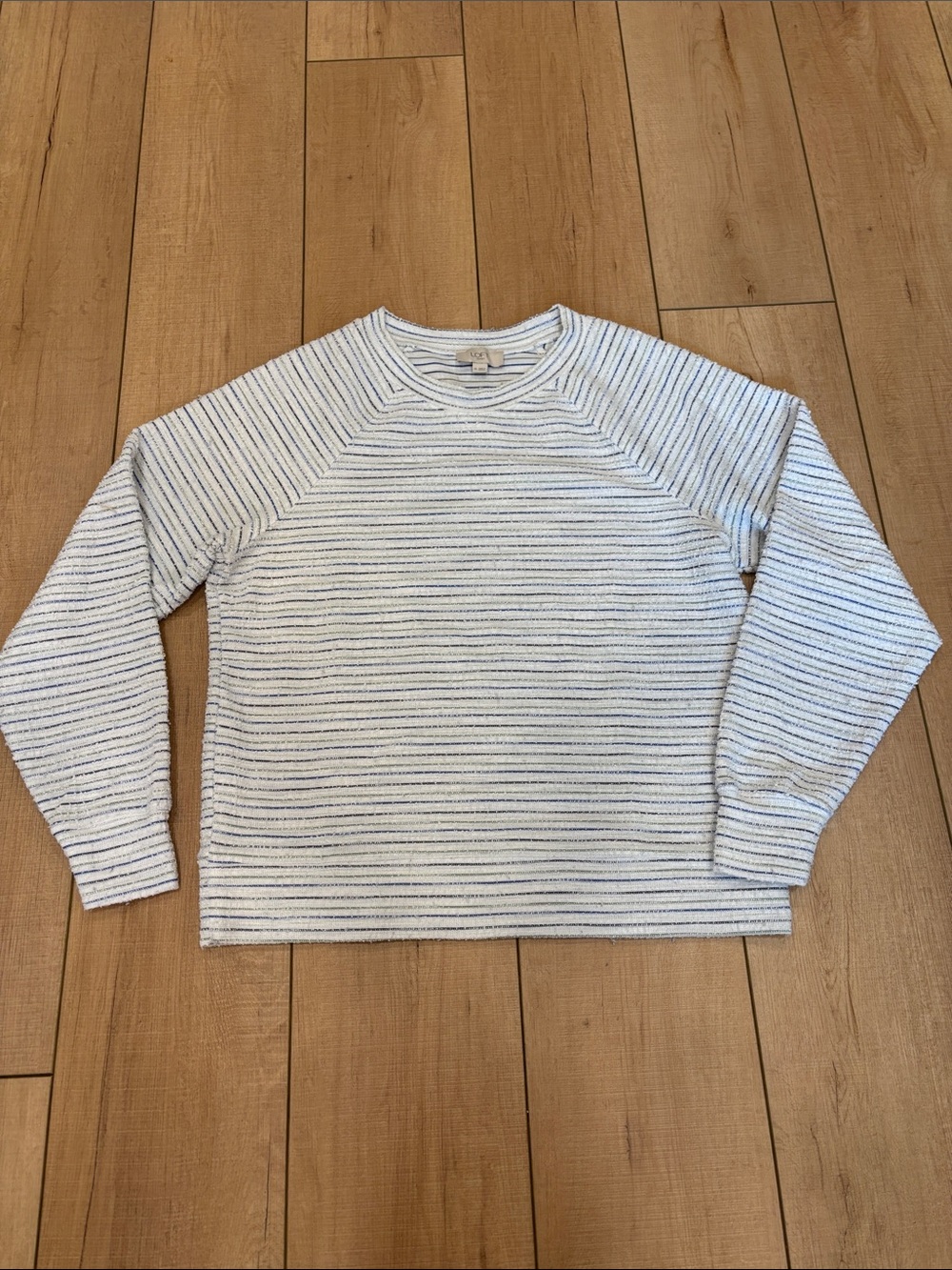 LOFT Outlet White Crewneck Long Sleeve Pullover with Stripes
